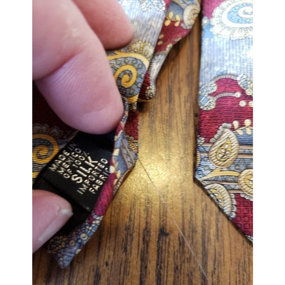 Bill Blass Silk Red and Silver Striped Abstract Pattern Neck Tie